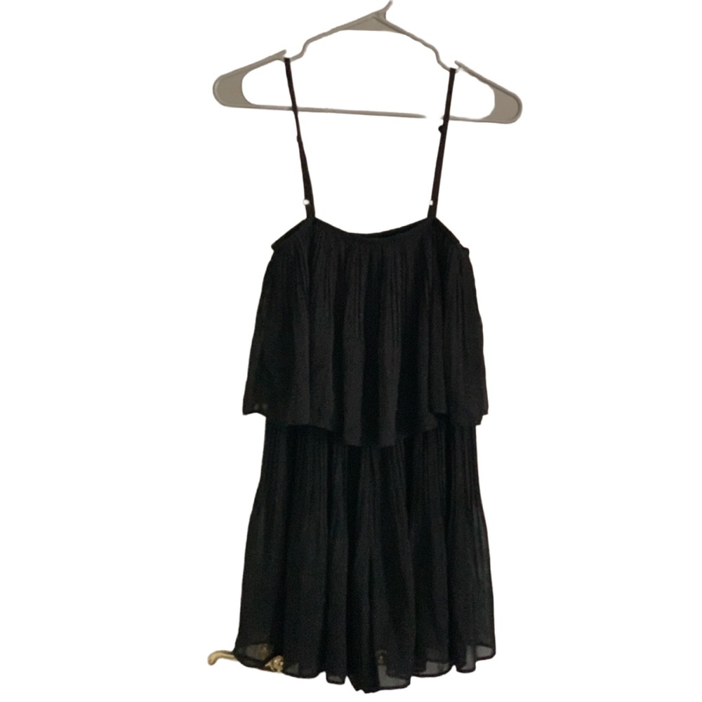 EXLURA Women’s Black Adjustable Strap Romper with Sheer Overlay Size: XS